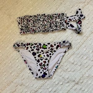 Victoria’s Secret Bandeau Ruffled Top/Black,White,Rainbow Animal Print